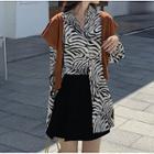 Zebra Print Shirt / Mini A-line Skirt / Set