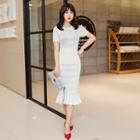 Short-sleeve Pointelle Knit Midi Dress