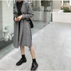 Double Breasted Plaid Trench Coat Gray - One Size