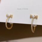 Faux Pearl Rhinestone Bow Open Hoop Earring 1 Pair - Gold - One Size