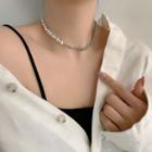 Faux Pearl Chain Choker Silver - One Size