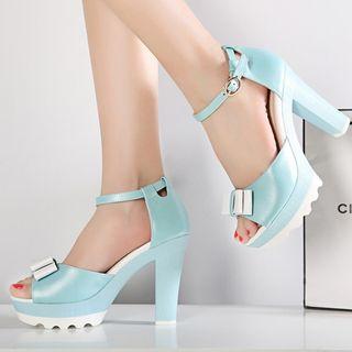 Bow Peep-toe Block Heel Sandals