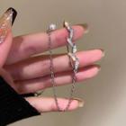Cz Leaf Chain Earring Silver - One Size
