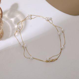 Retro Pearl Necklace Golden - One Size