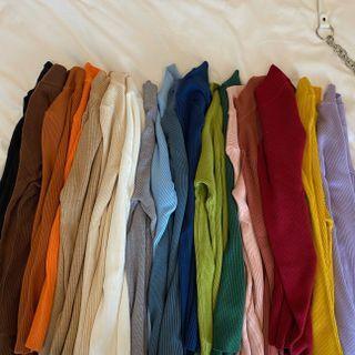 Semi High-neck Plain Long-sleeve Knit Top
