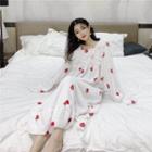 Lace-trim Long-sleeve Midi Sleep Dress
