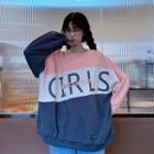 Color Block Lettering Batwing Pullover