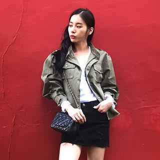 Fray-hem Dual-pocket Parka