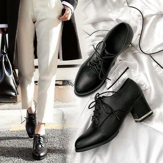 Faux Leather Lace Up Chunky Heel Oxford Shoes