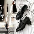 Faux Leather Lace Up Chunky Heel Oxford Shoes