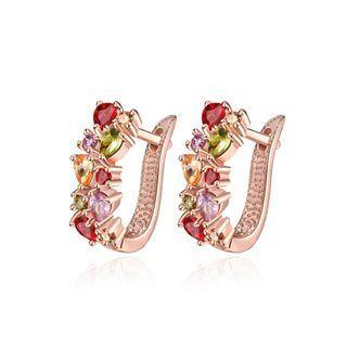 Brilliant Fashion Plated Rose Gold Color Cubic Zirconia Earrings Rose Gold - One Size