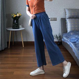 Denim Elastic-waist Wide-leg Pants