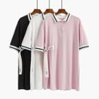 Lettering Strap Elbow Sleeve Polo Shirt Dress