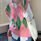 Argyle Sweater Vest Green Argyle - Pink - One Size