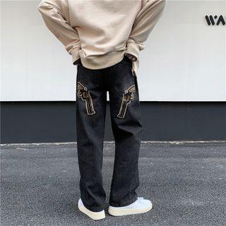 Gun Embroidered Straight Leg Pants