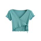 Short-sleeve Wrap Ribbed Knit Crop Top