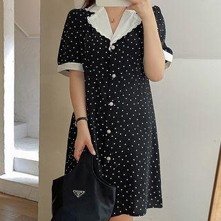 Plus Size Short-sleeve Dotted Shirt Dress