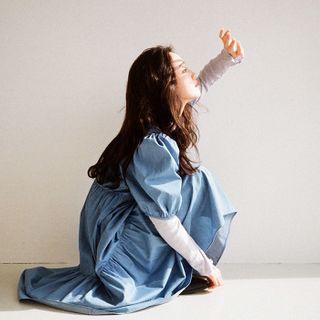 Puff-sleeve Long Denim Dress