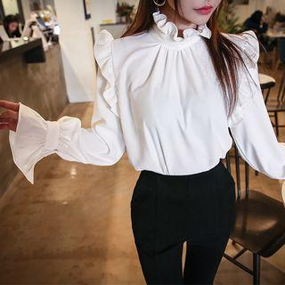 Keyhole-back Frill-trim Top