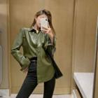 Plain Faux Leather Shirt 7575 - Dark Green - One Size