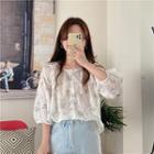 3/4-sleeve Floral Print Blouse White - One Size