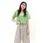 U-neck Cropped T-shirt Green - One Size