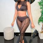 Sleeveless Mesh Crop Top / Leggings / Set
