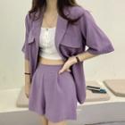 Set: Short-sleeve Blazer + Dress Shorts Purple - One Size