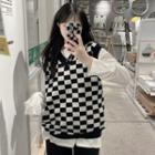 V-neck Checkered Knit Vest Black & White - One Size