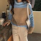 Mock-neck Color Block Knitted Sweater