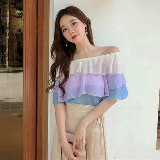 Color-block Off-shoulder Chiffon Top