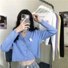V-neck Flower Accent Cropped Cardigan
