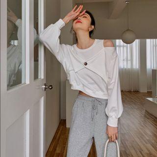Cold-shoulder Cropped Sweatshirt White - One Size