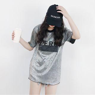 Short-sleeve Letter Glitter T-shirt