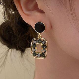 Rhinestone Geometric Drop Earring 1 Pair - Silver Needle - Black - One Size