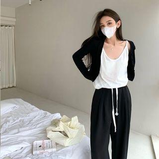 Plain Light Cardigan / Camisole Top / Loose-fit Pants