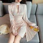 Puff-sleeve Keyhole Midi A-line Dress