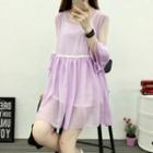 Ruffle 3/4-sleeve Chiffon Dress