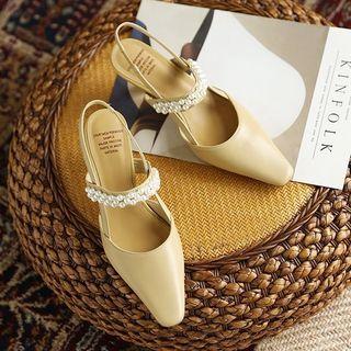 Faux Pearl Pointy-toe Kitten Heel Sandals