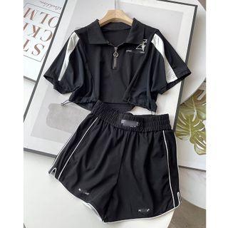 Half-zip Cropped T-shirt / Wide-leg Sweatshorts