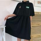 Pineapple Short-sleeve Midi Shift Dress Black - One Size
