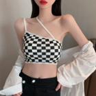 One-shoulder Checkerboard Cropped Camisole Top Checkerboard - Black & White - One Size