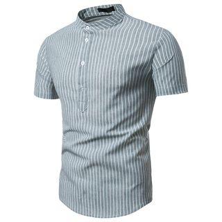 Short-sleeve Stand Collar Striped Shirt