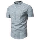 Short-sleeve Stand Collar Striped Shirt