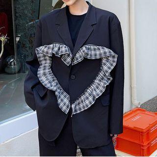 Plaid Panel Ruffled Blazer