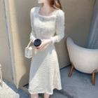 Long-sleeve Square Neck Lace A-line Dress