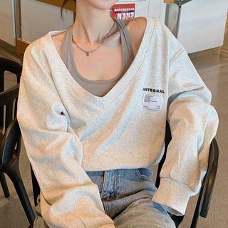 Mock Two-piece Halter-neck Lettering Sweater