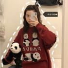 Panda-print Sweater As Shown In Figure - One Size
