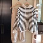 Striped Hooded Sweater / Plain Harem Pants