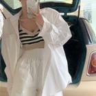 Plain Shirt / Striped Tank Top / Wide Leg Shorts